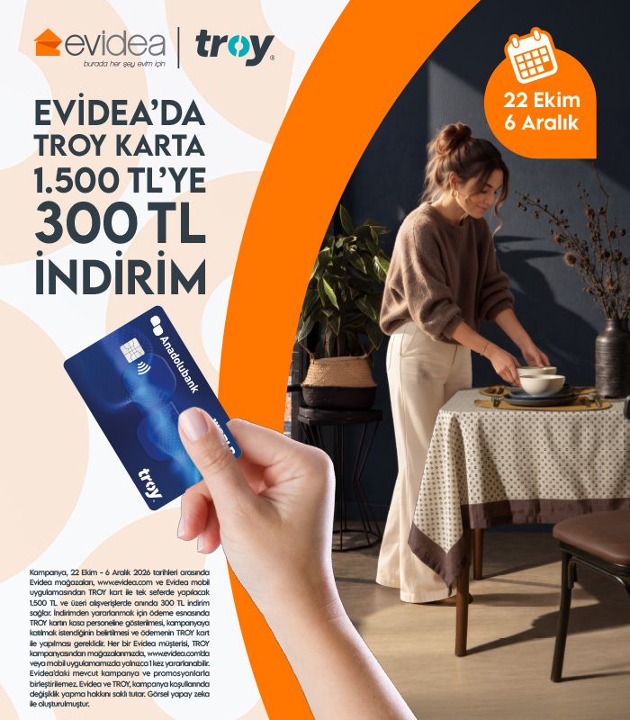 Evidea’da Anadolubank TROY karta 1.500 TL’ye 300 TL İndirim Fırsatı